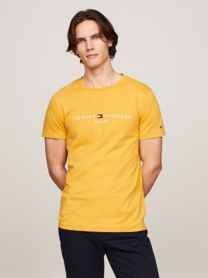 t-shirt ajusté à logo brodé jaune pour hommes tommy hilfiger