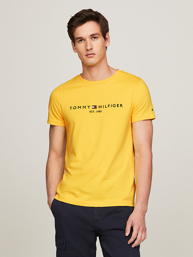 yellow slim fit t-shirt met logo voor heren - tommy hilfiger
