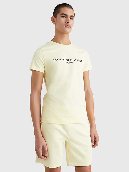 żółty t-shirt z nadrukiem z logo dla mężczyźni - tommy hilfiger
