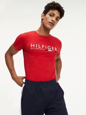 Rubberised Logo Organic Cotton T-Shirt | RED | Tommy Hilfiger