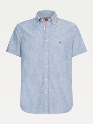 Short Sleeve Cotton Linen Shirt BLUE Tommy Hilfiger
