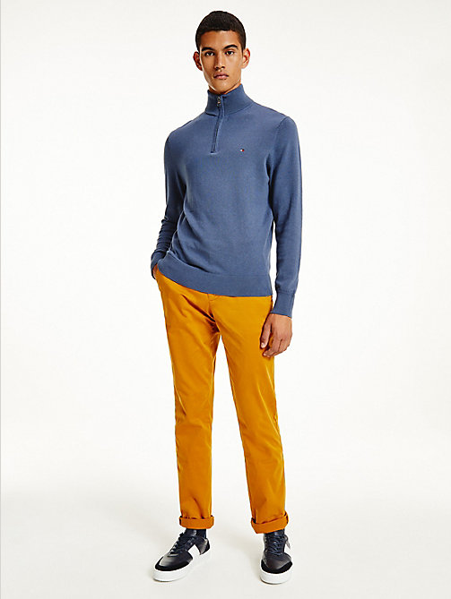blue pima cotton cashmere half zip jumper for men tommy hilfiger