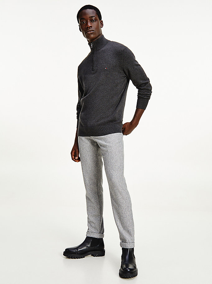 grey pima cotton cashmere half zip jumper for men tommy hilfiger