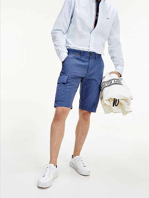 blue lightweight organic cotton cargo shorts for men tommy hilfiger