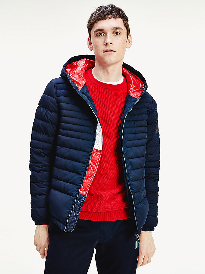 Quilted Hooded Colour-Blocked Lining Jacket | BLUE | Tommy Hilfiger