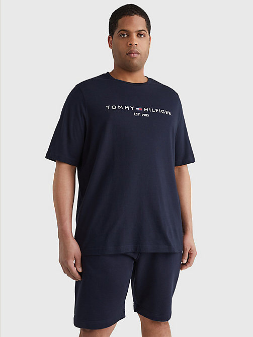 t-shirt plus in cotone biologico con logo blu da uomo tommy hilfiger
