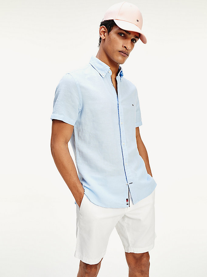 Garment Dyed Slim Fit Linen Shirt | BLUE | Tommy Hilfiger