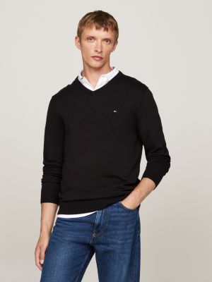 black v-neck flag embroidery jumper for men tommy hilfiger