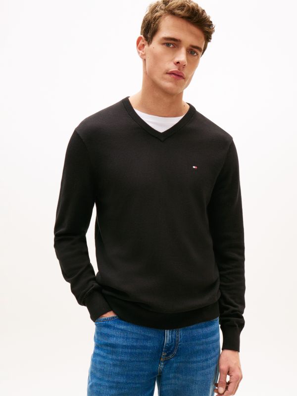 Flag Embroidery V-Neck Jumper — Black