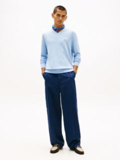 Flag Embroidery V-Neck Jumper — Blue 3