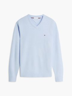 Flag Embroidery V-Neck Jumper — Blue 5