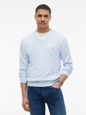 blue flag embroidery v-neck jumper for men tommy hilfiger
