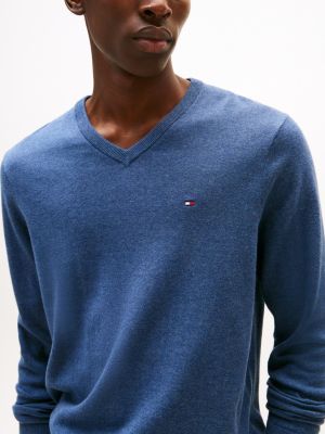 blue flag embroidery v-neck jumper for men tommy hilfiger