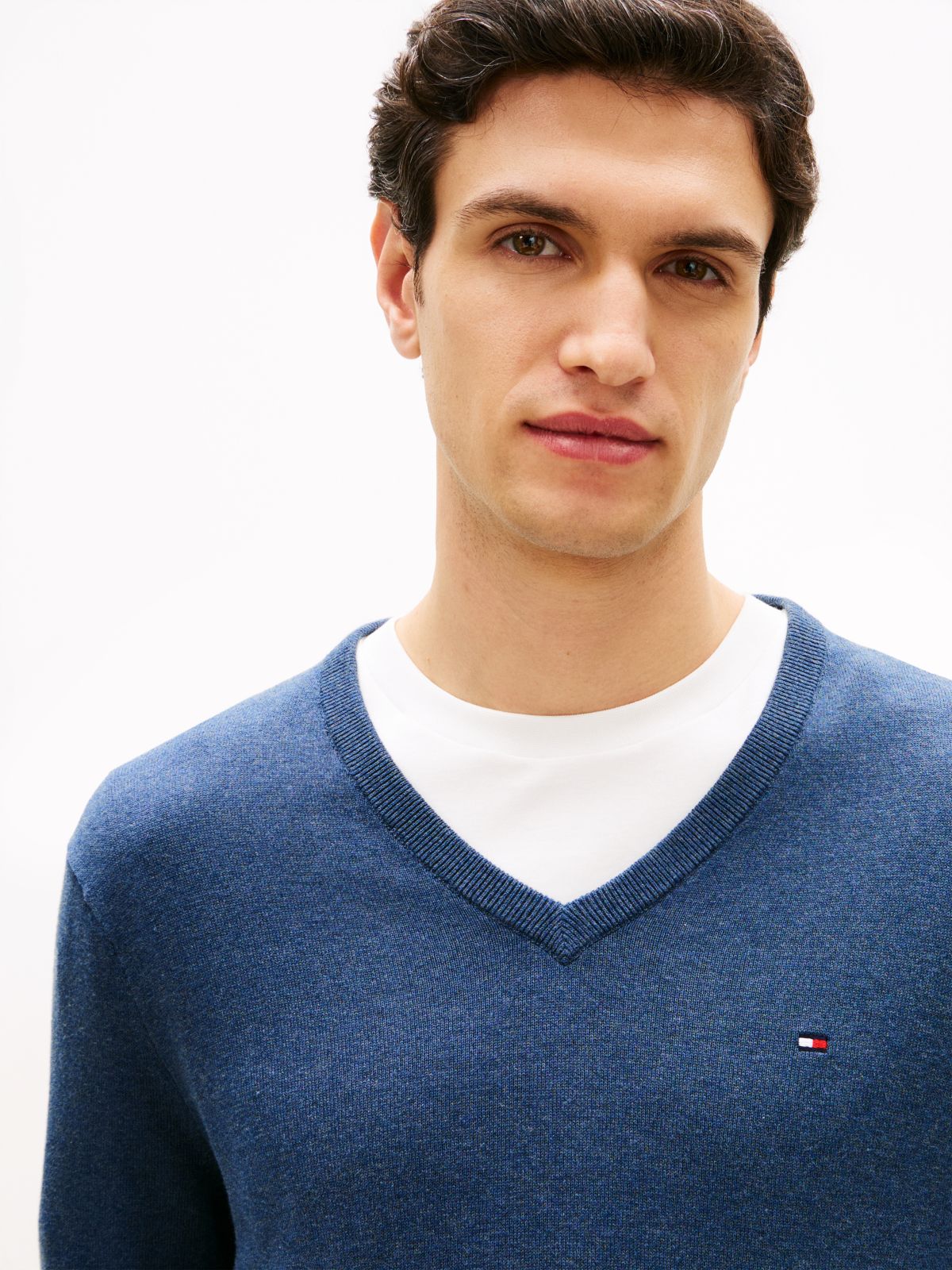 Flag Embroidery V-Neck Jumper — Blue