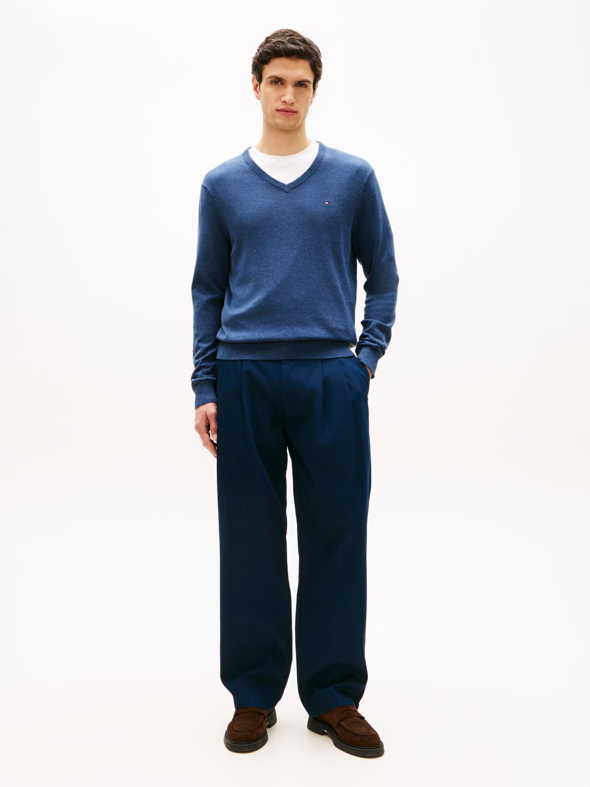 Flag Embroidery V-Neck Jumper — Blue