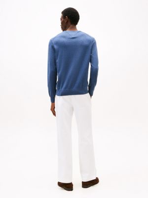 blue flag embroidery v-neck jumper for men tommy hilfiger