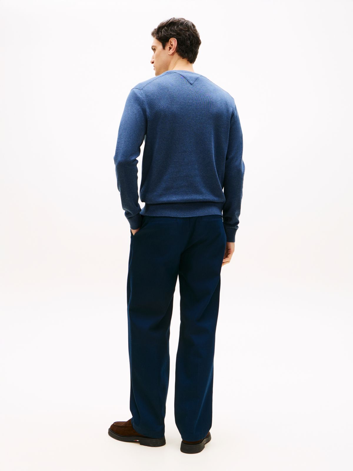 Flag Embroidery V-Neck Jumper — Blue