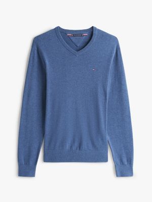 blue flag embroidery v-neck jumper for men tommy hilfiger