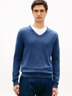 Flag Embroidery V-Neck Jumper — Blue 1