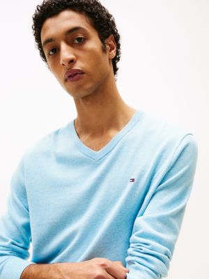 blue flag embroidery v-neck jumper for men tommy hilfiger