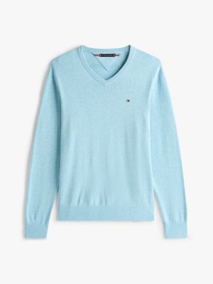 blue flag embroidery v-neck jumper for men tommy hilfiger