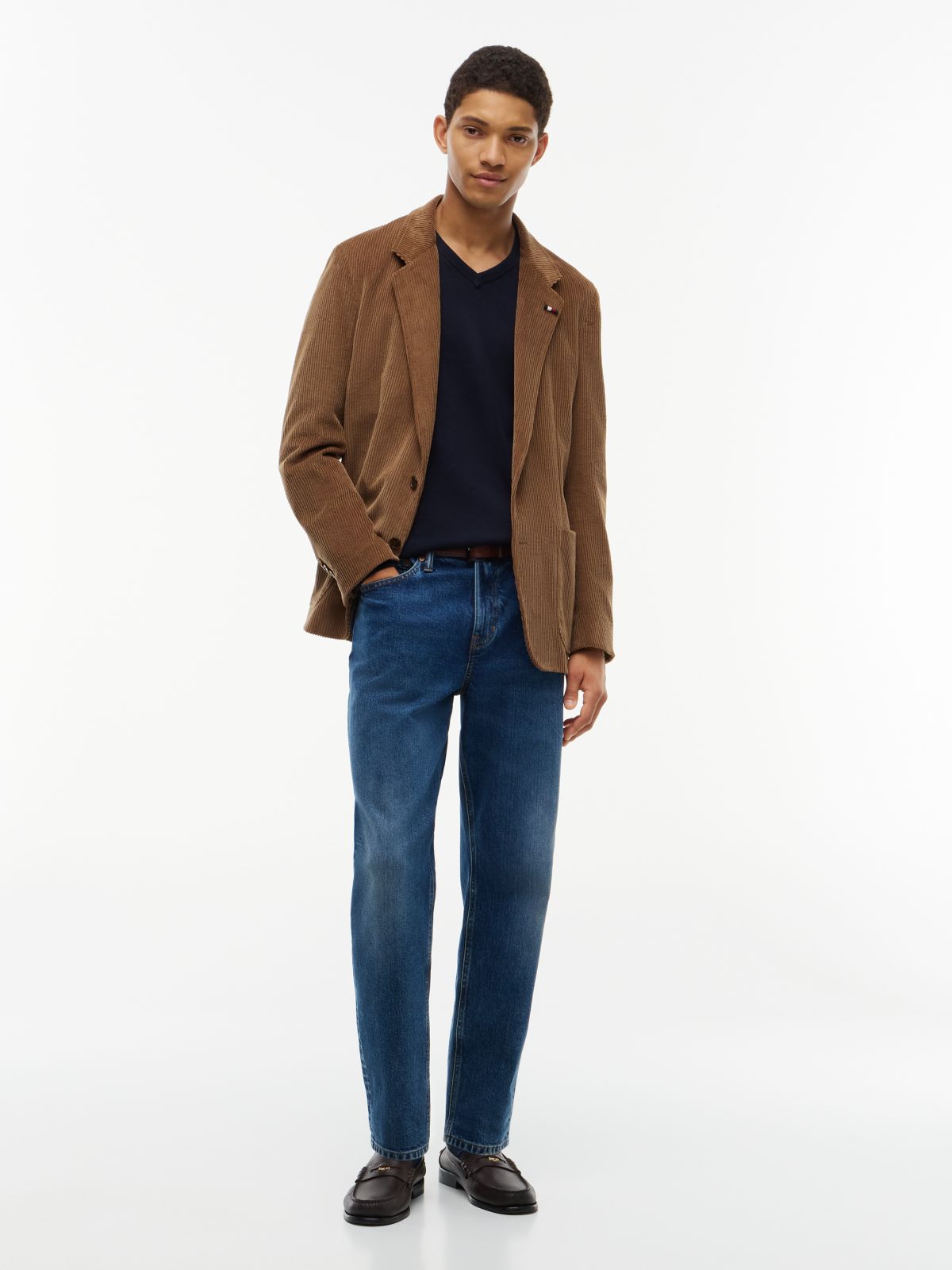 Flag Embroidery V-Neck Jumper — Blue