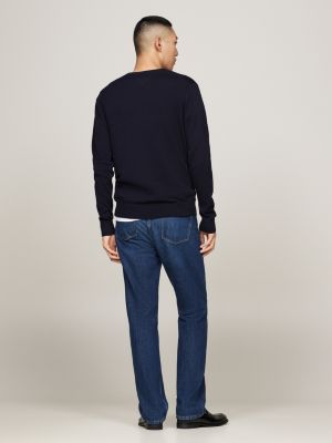 blue flag embroidery v-neck jumper for men tommy hilfiger