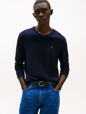 blue flag embroidery v-neck jumper for men tommy hilfiger