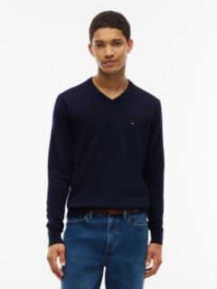 Flag Embroidery V-Neck Jumper — Blue 1