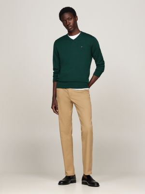 green flag embroidery v-neck jumper for men tommy hilfiger