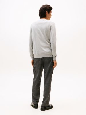 grey flag embroidery v-neck jumper for men tommy hilfiger