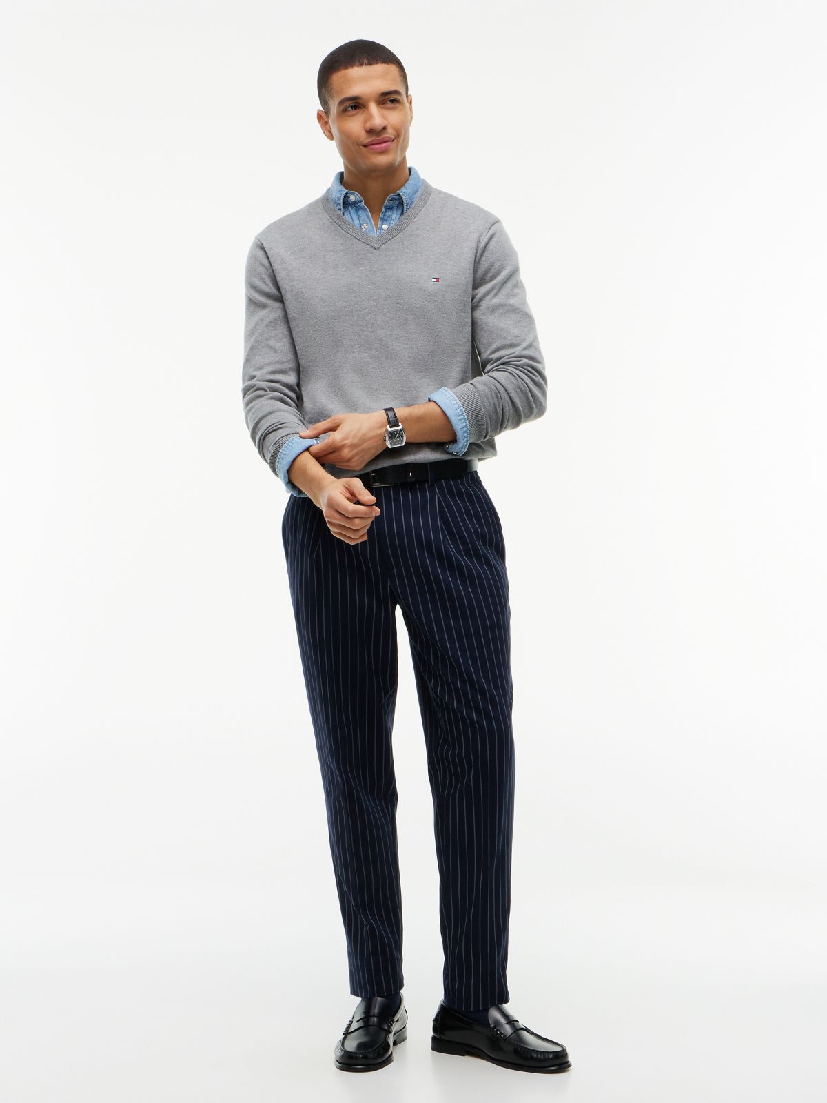 Flag Embroidery V-Neck Jumper — Grey