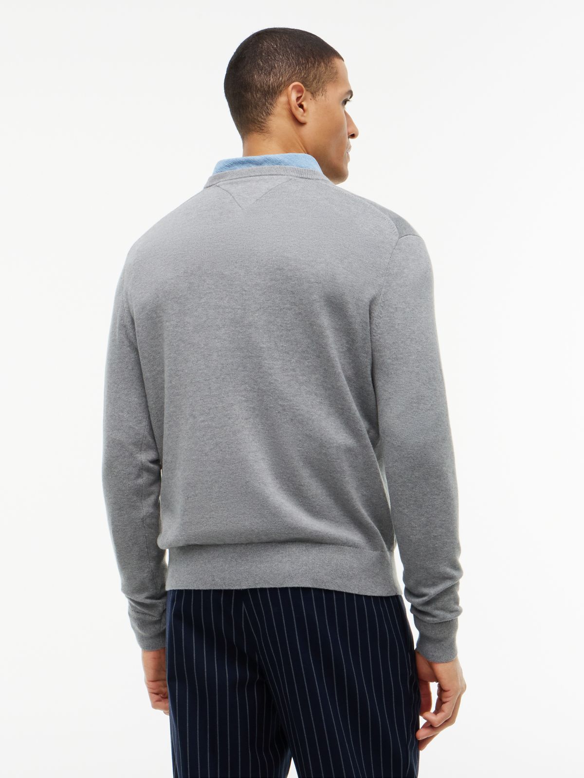 Flag Embroidery V-Neck Jumper — Grey