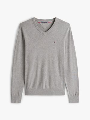 grey flag embroidery v-neck jumper for men tommy hilfiger