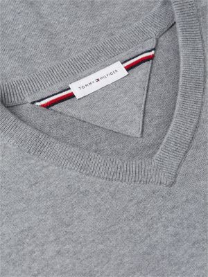 grey flag embroidery v-neck jumper for men tommy hilfiger