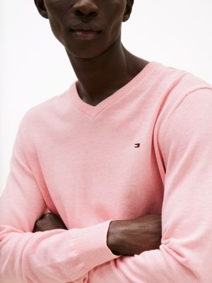 pink flag embroidery v-neck jumper for men tommy hilfiger