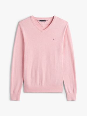 pink flag embroidery v-neck jumper for men tommy hilfiger