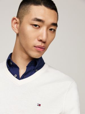 white flag embroidery v-neck jumper for men tommy hilfiger