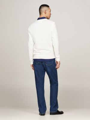white flag embroidery v-neck jumper for men tommy hilfiger