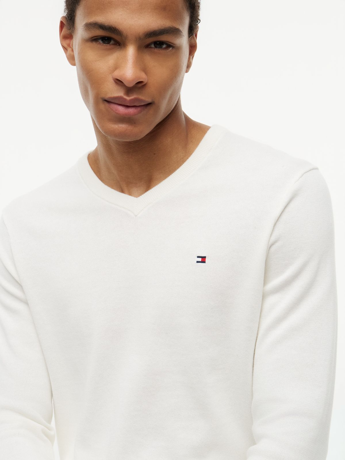Flag Embroidery V-Neck Jumper — Yellow