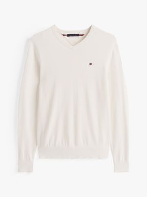 white flag embroidery v-neck jumper for men tommy hilfiger