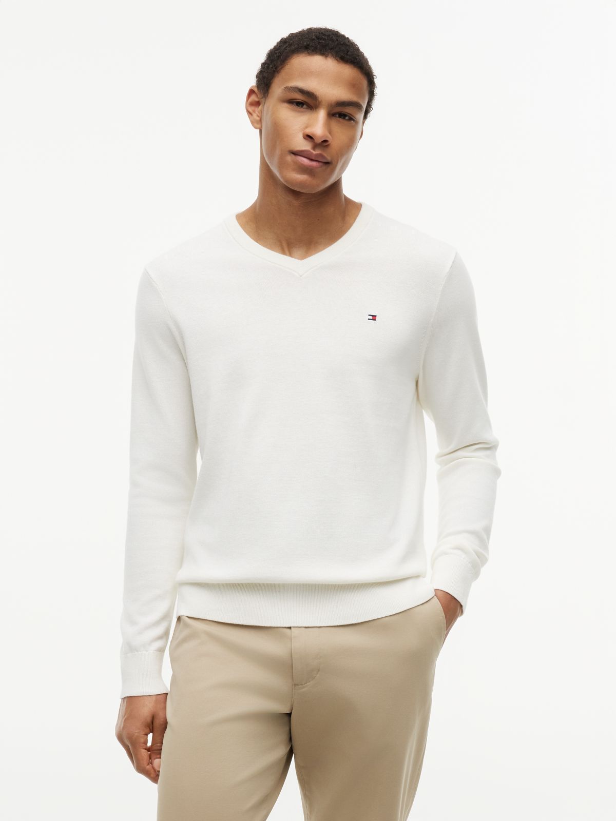 Flag Embroidery V-Neck Jumper — Yellow