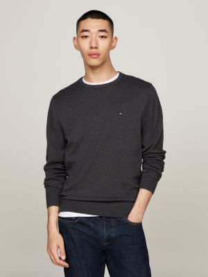 black rundhalspullover mit flag für herren - tommy hilfiger