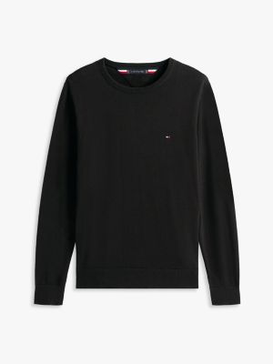 schwarz rundhalspullover mit flag für herren - tommy hilfiger