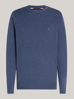 pullover con bandierina ricamata blu da uomini tommy hilfiger