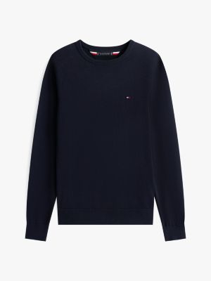 pullover con bandierina ricamata blu da uomini tommy hilfiger