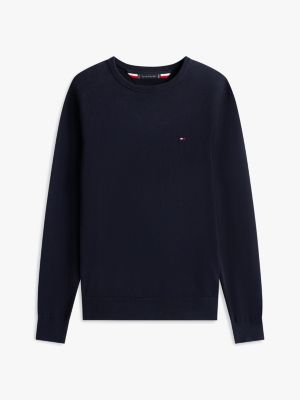 blau rundhalspullover mit flag für herren - tommy hilfiger
