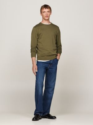pullover con bandierina ricamata verde da uomini tommy hilfiger