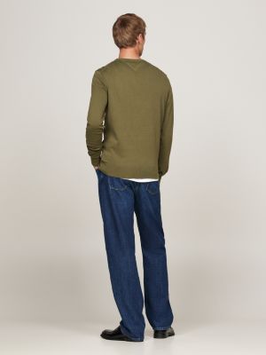 pullover con bandierina ricamata verde da uomini tommy hilfiger