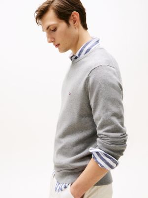 grey flag crew neck jumper for men tommy hilfiger